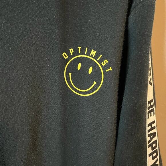 Cali 1850 Women’s L Optimist Smiley Face Pullover Sweatshirt w Be Happy Sleeves - Picture 3 of 9